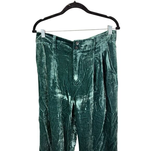 Madewell Velvet Pleated Wide-Leg Pants Smoky Spruce Green | Size 10 - Picture 10 of 16